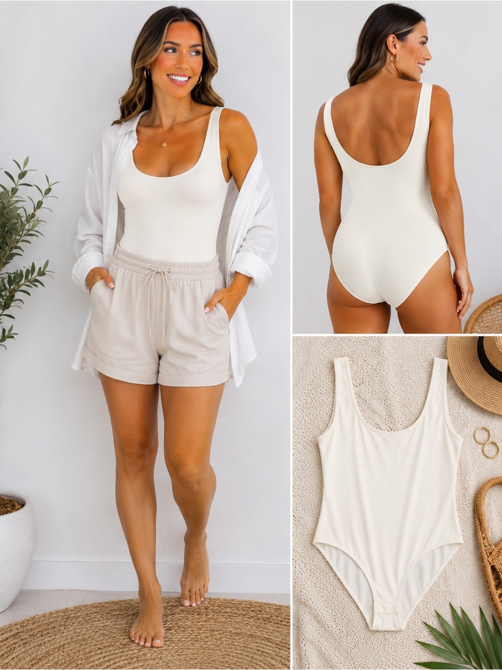 A new day Sleeveless Seamless Scoop Neck Cream Bodysuit